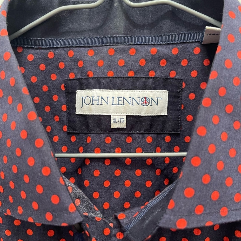 John Lennon | Navy and Red Polka Dot Brushed Cotton Dress Shirt